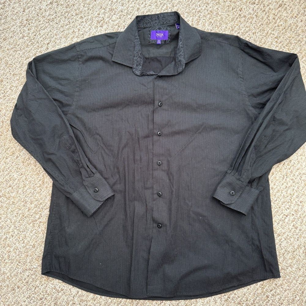Tallia Shirt Men's XL 17.5 Inch Neck Black Dotted Button Down